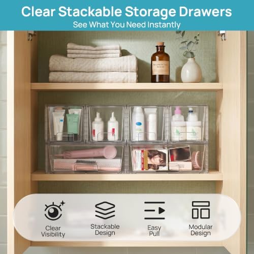 Vtopmart Clear Stackable Storage Drawers, 6 Pack Large Organizer Set