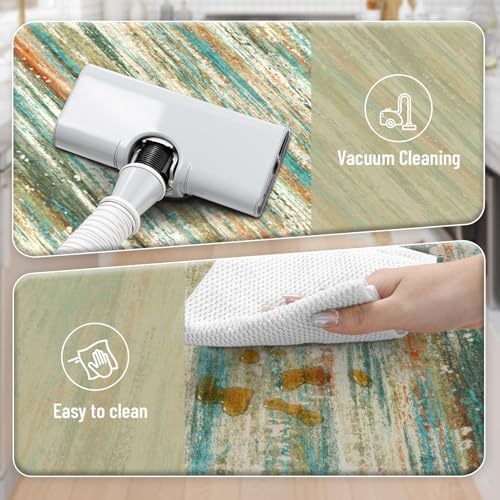 KIMODE Kitchen Mats Cushioned Anti Fatigue,Cyan Abstract Farmhouse Rugs