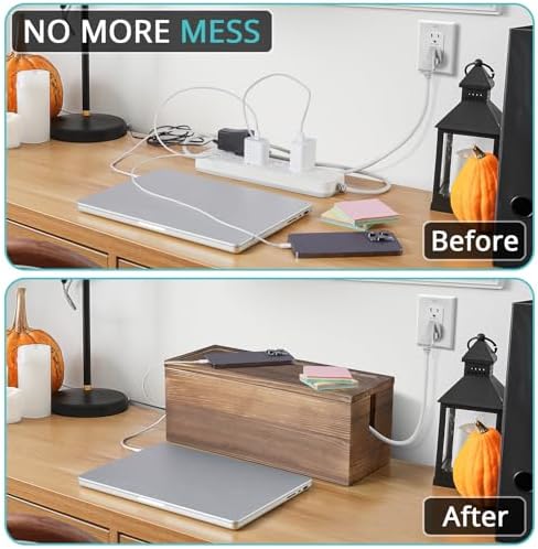 Large Cable Management Box, Burnt Wood Cord Organizer Box for Desk, Floor, Office to Hide Extension Cords Power Stripes Surge Protectors Chargers Wires