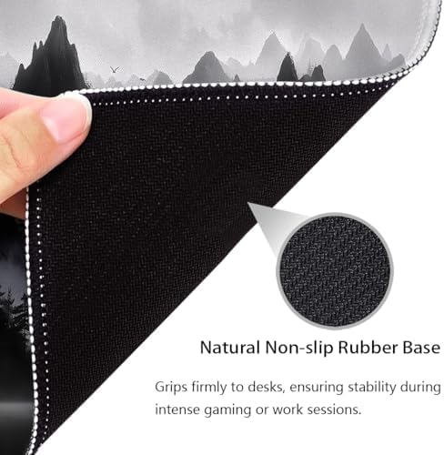 Misty Pine Forest Foggy Mountain Mouse Pad, Black and White Desk Mat