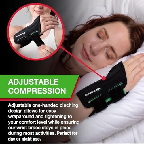 MUELLER Sports Medicine Green Fitted Wrist Brace for Men and Women,Wrist Pain Relief Support,Ideal for Carpal Tunnel,Tendonitis,Arthritis,Right Hand,Black,Large/X-Large,(Pack of 2)