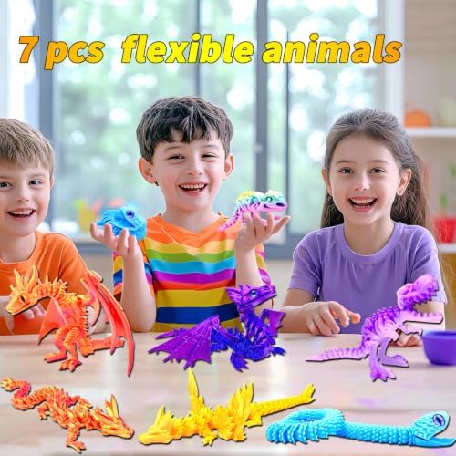 7pcs 3D Printed Dinosaur Crystal Dragon Snake T-Rex Fidget Toys,Flying Dragon，Desk Executive Toy，Easter,Toys for Boys Kids Teen 5-7 4-6 8-12