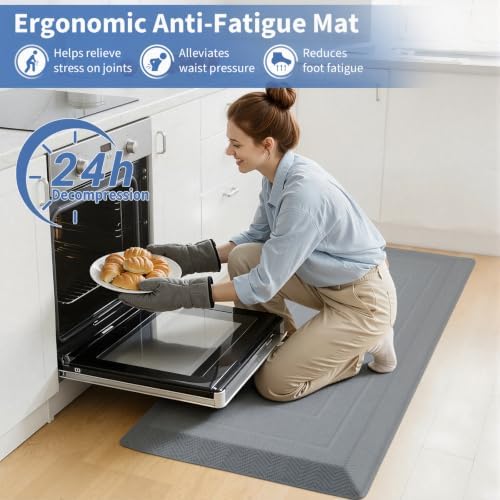 UKISS 9/10"" Extra Thick Cushioned Anti Fatigue Kitchen Mat, Waterproof High Density Foam Standing Desk Mat, Non-Slip Ergonomic Comfort Mat for Kitchen, Office,Workstation Black (Grey, 20" X 48")