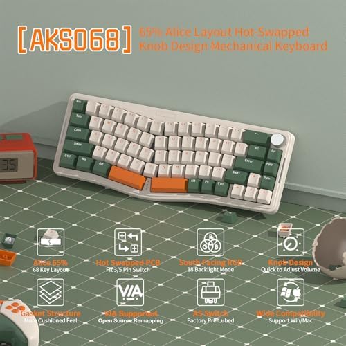 ATTACK SHARK AKS068 Wired Mechanical Gaming Keyboard 65% Alice Layout-Green