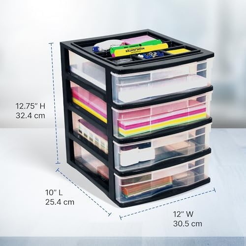 Gracious Living 4-Drawer Desktop/Countertop Organizer, Black/Clear, 4 Pack