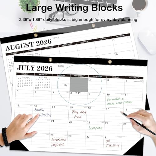 2026-2027 Desk Calendar - 18 Month Desk Calendar 2026-2027, Jul 2026 - Dec 2027, 17" x 12", Large Monthly Desktop Calendar with Daily Blocks, Thick Paper, Corner Protectors - (2 Stickers Included)