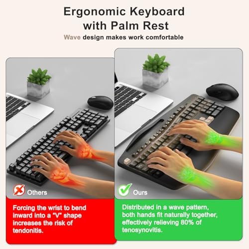 Wireless Keyboard and Mouse Combo, 2.4G Ergonomic Wave Keys(Latte Black)