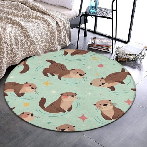 Fashion Round Area Rug Large Non Slip Carpet Unisex Home Decor Mat Sea Otters