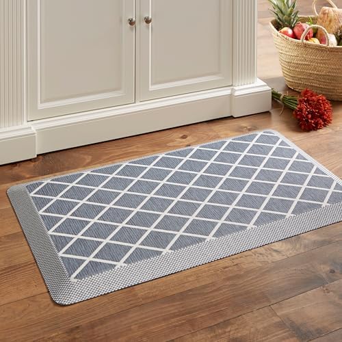 MARTHA STEWART Miles Modern Diamond Anti-Fatigue Air-Infused Kitchen Mat, Blue, 19.6"x39"