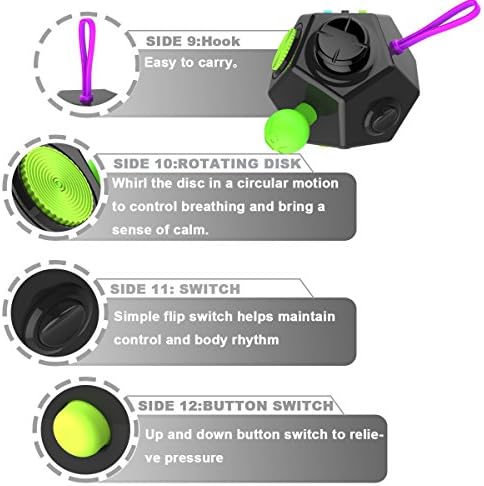 Fidget Dodecagon –12-Side Fidget Toys Cube Relieves Stress and Anxiety Anti Depression Travel Toy Stocking Stuffers for Kids Gifts for Children and Adults (B2 Black Colorful)