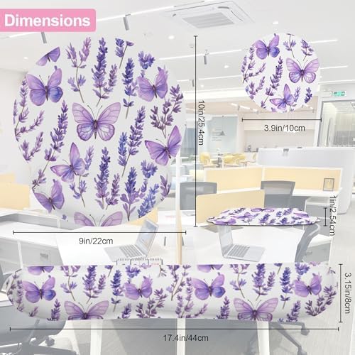 Lavender Butterfly Mouse Pad with Wrist Rest and Keyboard Wrist Rest Set, Non-Slip Rubber Base Memory Foam Mouse Pad Set for Women, Office Desk Accessories, Gaming