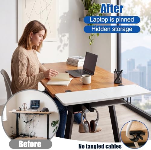 Novabright 30" X 12" Desk Extender Tray with Side Storage Rack Heavy Duty Desk Extender Under Desks Laptop Mount Keyboard Extenders for Desks with a Concealed Storage Area for Cable & Earphone (White)