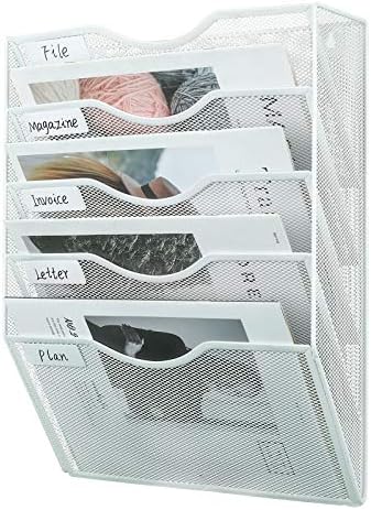 PAG-Mass Hanging Wall File Holder Mail Organizer Wall Mount Document Letter Rack, 5-Tier, White