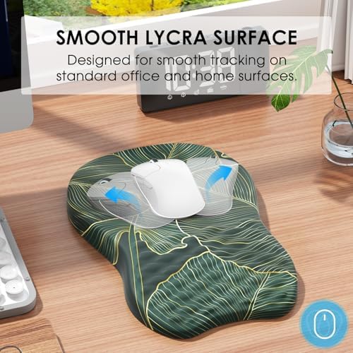 MROCO Ergonomic Mouse Pad with Wrist Support, 11.8 x 7.8 in, Green Leaves