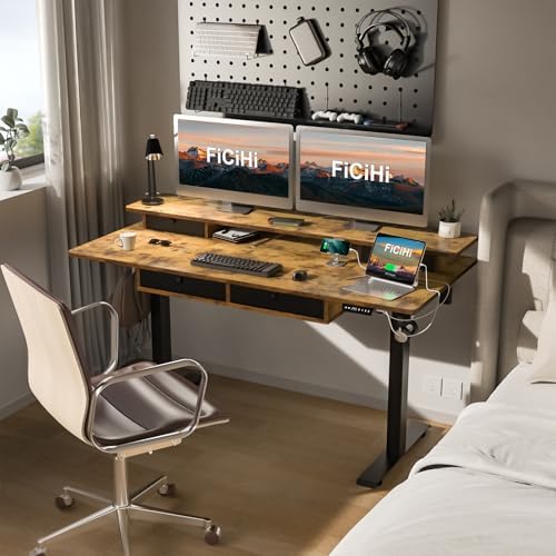 FiCiHi 55x30Inch Standing Desk with Drawers,Electric Height Adjustable Desk