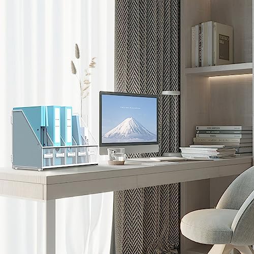 SUPEASY Desk Organizers Metal Desk Magazine File Holder with 5 Vertical Compartments Rack File Organizer for Office Desktop, Classroom, Home Workspace, White Plus