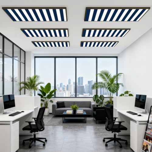 6 Pcs Fluorescent Light Covers for Ceiling Lights Vertical blue white stripes Magnetic Light Filters Decorative for Classroom Office Hospital Home 4x2 Ft