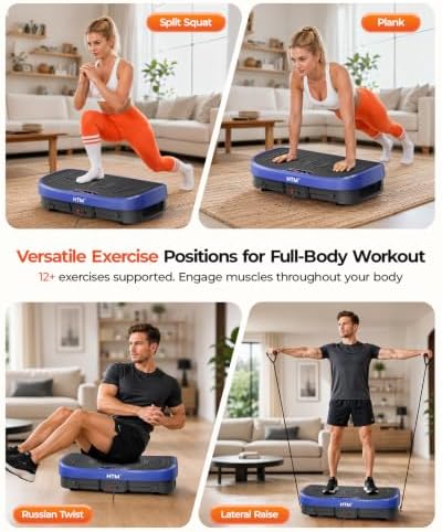 HTM Vibration Plate Exercise Machine, 9 Modes & 120 Speeds, Body Shake Plate with Resistance Bands Slot & Remote Control, Shake Board for Weight Loss Fat Burner Home Fitness Workout