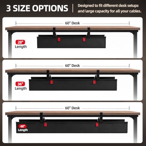 48 Inch Under Desk Cable Management Tray No Drill Desk Cord Management Organization, Large-Capacity Cable Organizer for Home and Office Work Accessories