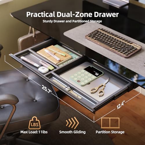INNOVAR Glass Standing Desk with Drawers 55 x 27.6 Inch Black