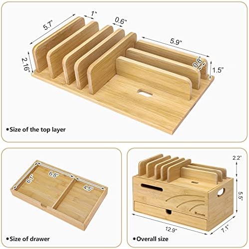 Homde Bamboo Charging Station Organizer: 6 Compartments and Drawer