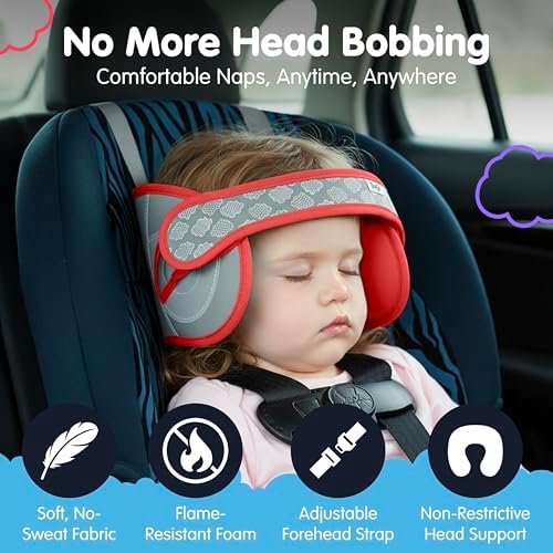 NapUp Car Seat Head Support for Toddler - Anti-Bobbing Head Holder - Red