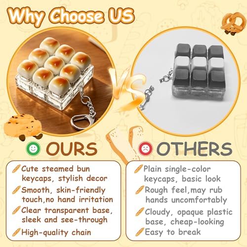 Bread Shape Keyboard Fidget Toy, Keyboard Fidget Keychain 9-in-1 Keyboard Decompression Button Finger Clicker Toys, Cute Click Buttons Fidget Toy ADHD Sensory Fidget Toys Stress Relief Gifts(YB)