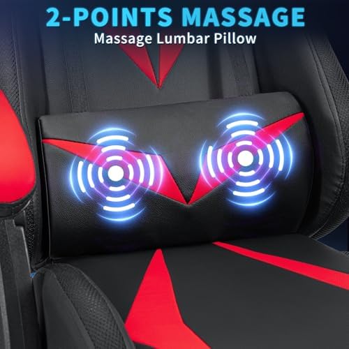 RGB Gaming Chair with Massage & Footrest Racing Style Computer Chair-Red