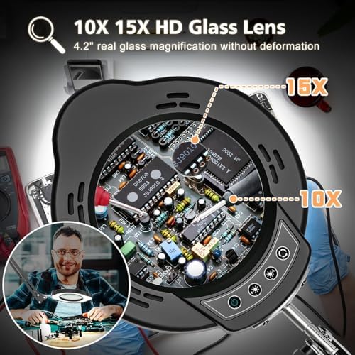 15X 10X Magnifying Glass with Light and Clamp, Magnifying Lamp