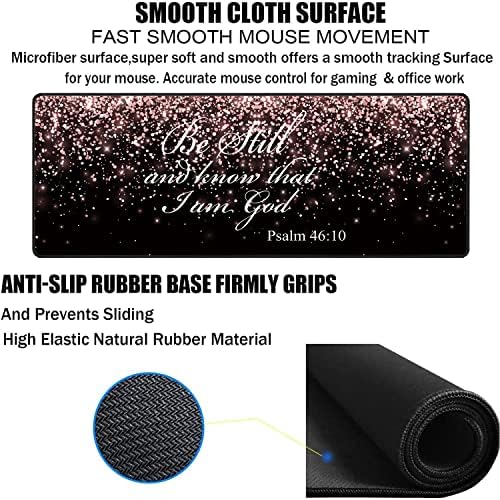 Large Gaming Mouse Pad, Keyboard Wrist Rest pad + Mouse Wrist pad + Coaster Set Extended Waterproof Non-Slip Table mat Suitable for Home Office Learning Games - Rose Gold Glitter Black Psalm46:10
