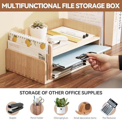 KIRIGEN Wood Desk Organizer, 5-Tray Letter Tray and Mail Sorter Natural 2TP