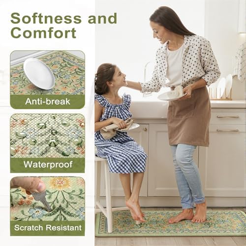 Collive Anti Fatigue Mats for Kitchen Floor, Green Kitchen Sink Rugs