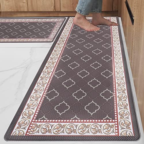 Kitchen Floor Mat Set of 2, Anti Fatigue Kitchen Mat 20"x32"+20"x59"