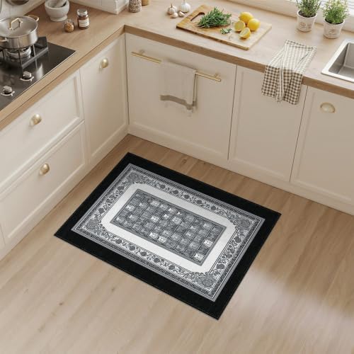 3'x5' Charcoal Gray Cat Motif with Vine Border Washable Throw Rug