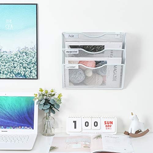 PAG-Mass Hanging Wall File Holder Mail Organizer Wall Mount Document Letter Rack, 3-Tier, White