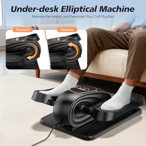 Under Desk Elliptical Machine for Senior, Quiet Motorized Leg Exerciser with Smart Remote, Pedal Exerciser with Adjustable Speeds for Auto/Manual Modes, LCD Monitor, Easy to Use for Home Office