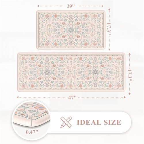 KIMODE Kitchen Mats Cushioned Anti Fatigue,Kitchen Rugs Sets of 2,Pink