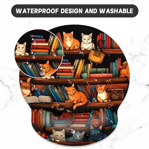 ITNRSIIET Ergonomic Mouse Pad with Wrist Support Wrist Rest Smooth Surface Non-Slip Rubber Base Comfortable Office Supplies Pain Relief, 9.8 x 9.1 inches, Cat on the Desk