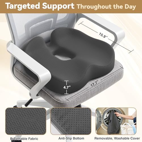 TushGuard 6-Zone Ergonomic Seat Cushion with Coccyx Cutout, Grey