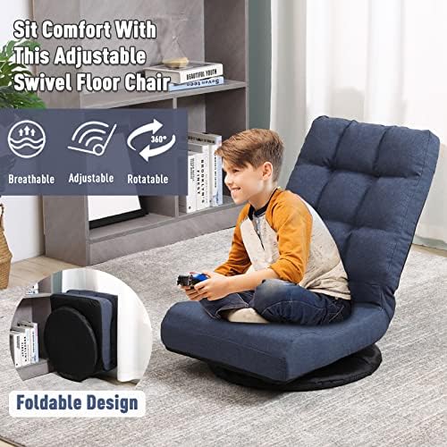 Swivel Floor Chair for Teens，Multipurpose Gaming Chair Rocker for TV, Reading, Playing Video Games Lumbar Support, Adjustable Foldable Backrest,Blue