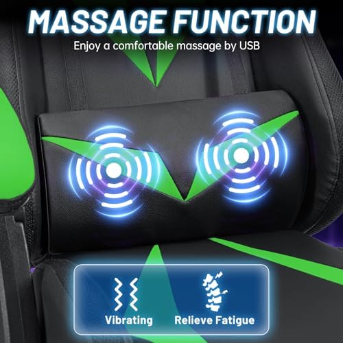 HOFFREE LED Gaming Chair with Speakers RGB Lights Computer Chairs-Green