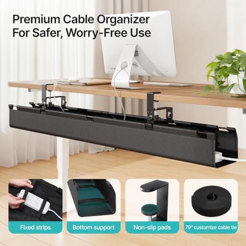 PEGZONE No Drill Under Desk Cable Management Tray, 47.2" Fabric Organizer