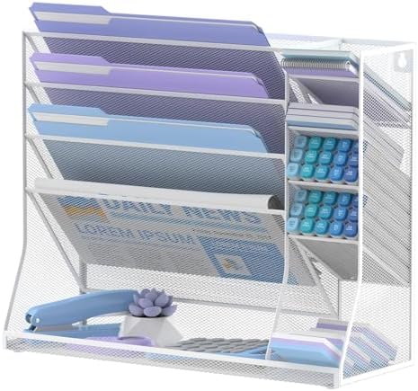 5-Tier Wall File Organizer and Wall File Holder with Bottom Tray, White