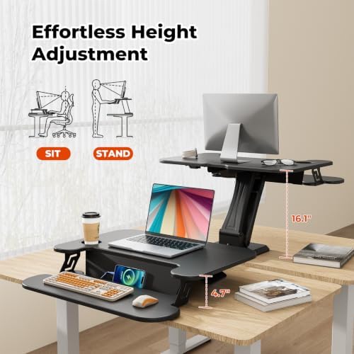 28" Small Standing Desk Converter with Keyboard Tray, Black