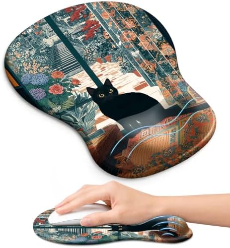 Ergonomic Mouse Pad with Wrist Rest, Gel Wrist Support, Cozy Cat
