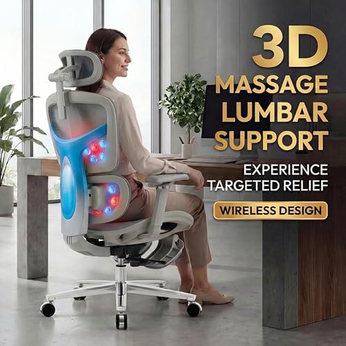 Ergonomic Massage Office Chair, Big & Tall 400lbs, Mesh, Gray