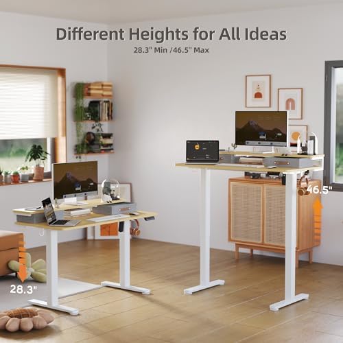 Seang Electric Standing Desk with 2 Drawers, 55 Inch, Natural