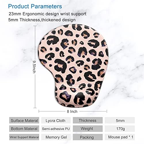 ITNRSIIET Ergonomic Mouse Pad with Gel Wrist Support Wrist Rest Smooth Surface Non-Slip PU Base Comfortable Office Supplies Pain Relief, 9.5 x 8 inches, Leopard Black Purple