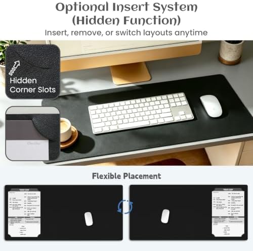 Leather Desk Pad Protector, Large Office Faux Leather Desk Mat, Non-Slip Large Mouse Pad, Flexible Desktop Dry Erase Planning Sheets Included - 16"x34" Obsidian Black