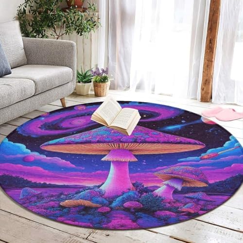 Highly Premium Quality Floor Mat, Office Chair Decor Mat, Room Sofa Yoga Soft Round Carpet Trippy Mushrooms Art, 24inch
